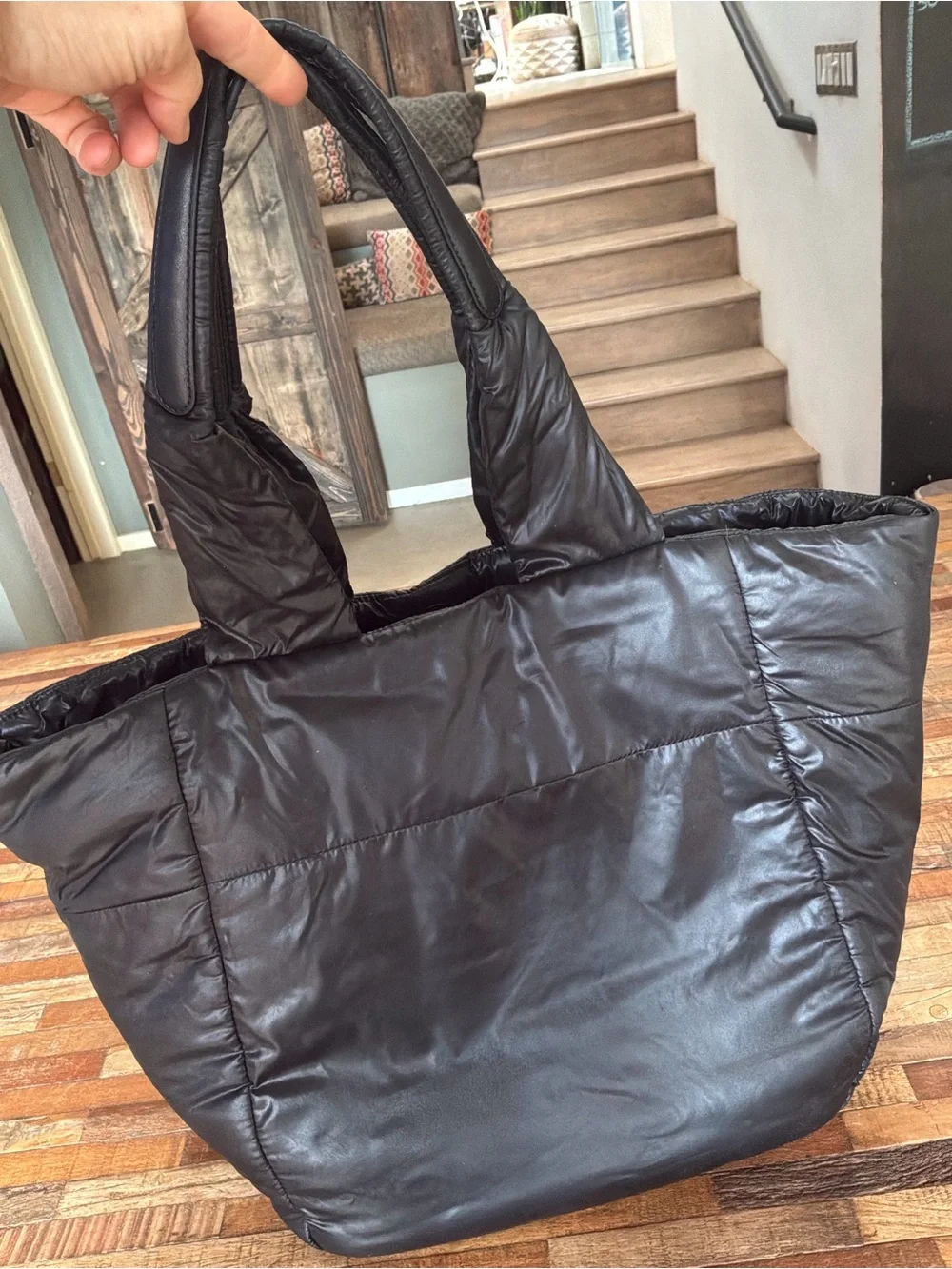 caraa Black Quilted Puffer Tote